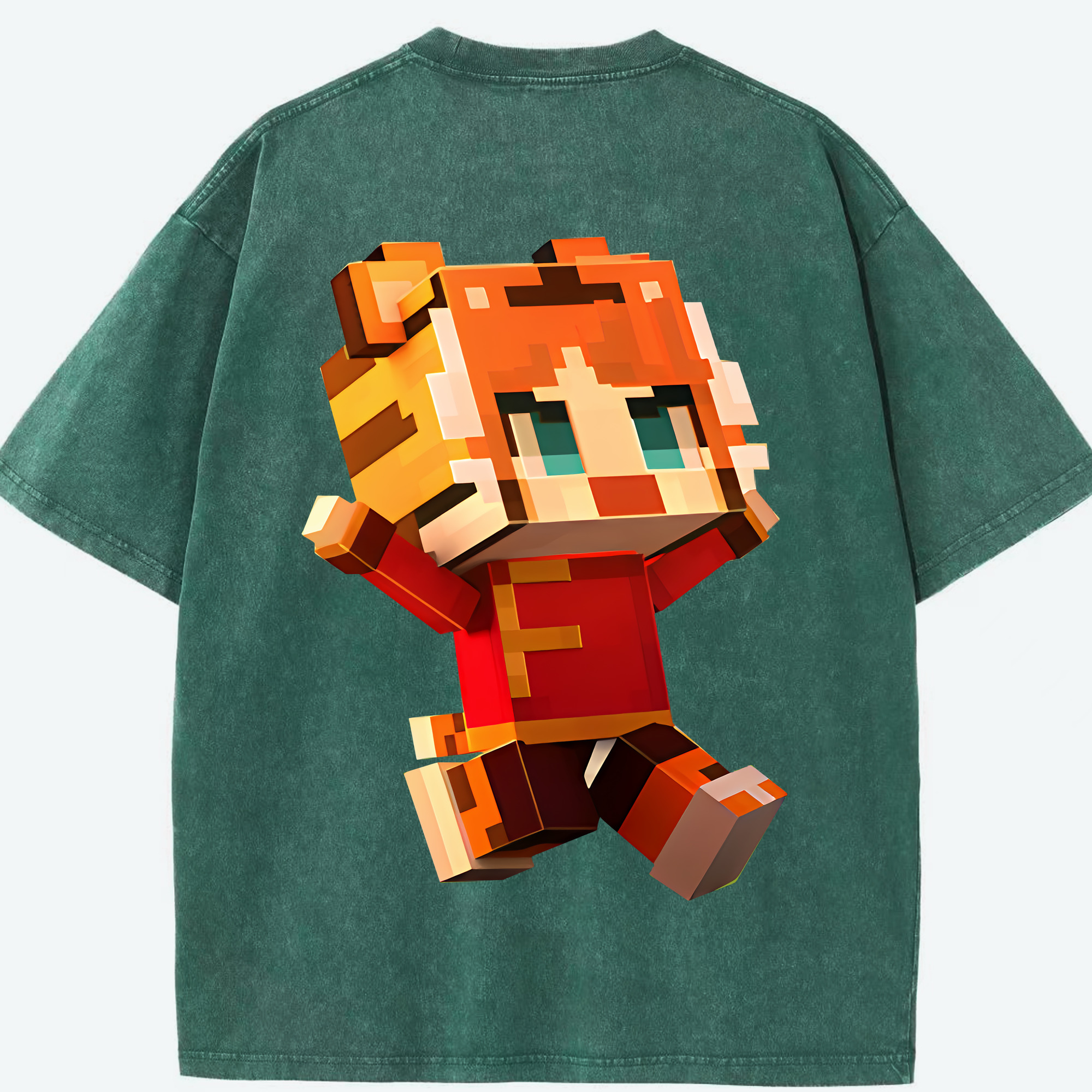 （画像用） マインクラフト ブロックの世界 Minecraft MC Block world 綿100% ヴィンテージ風 半袖Tシャツ（背面プリント）